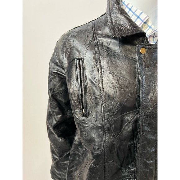 Vintage Maxam Mens Leather Jacket Black Grain Lambskin Zipped Pockets Collared L - Picture 9 of 12